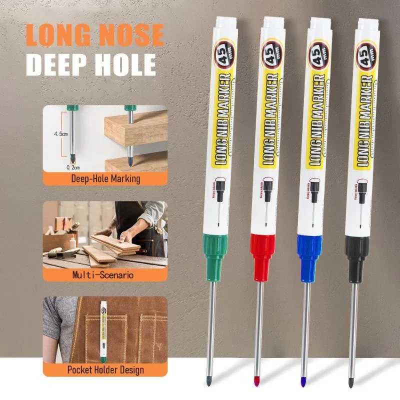 

1/4Pcs Long Head Deep Hole Marker Pen Woodworking Decoration Permanent Multi-purpose Pen Waterproof Metal Perforating Pen