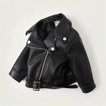 Kids Faux Leather Jacket 4 Spring Autumn Boys Leather Jackets For 2-8 Years New Classics Handsome Baby Girls Pu Outerwear Kids Clothing Zipper Fly Coats 4