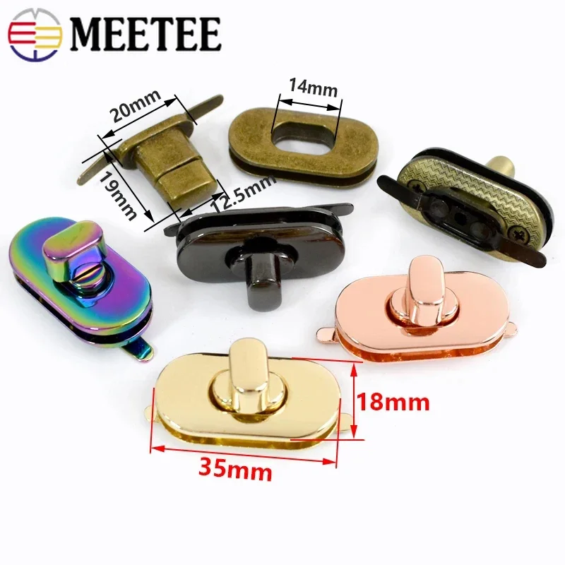 1-5Pcs Meetee 35x18mm Metal Spring Bag Lock Buckles Handbag Replace Closure Twist Turn Locks Oval Rotating Hardware Accessories