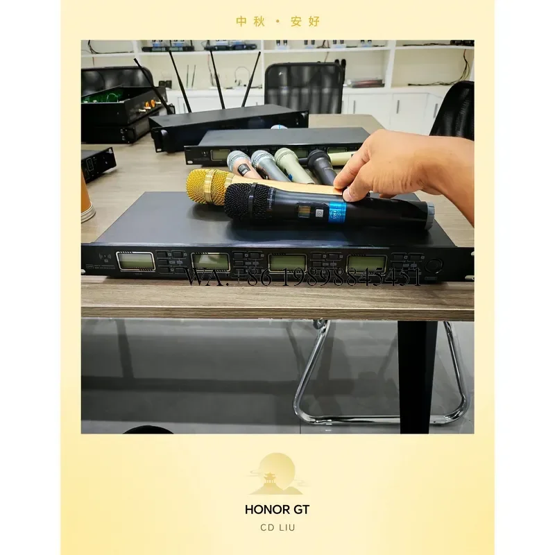 WMWMNU OEM C Metal Wireless 1-to-4 Dynamic Microphone System with Noise Cancelling Golden Live Performance Microphones
