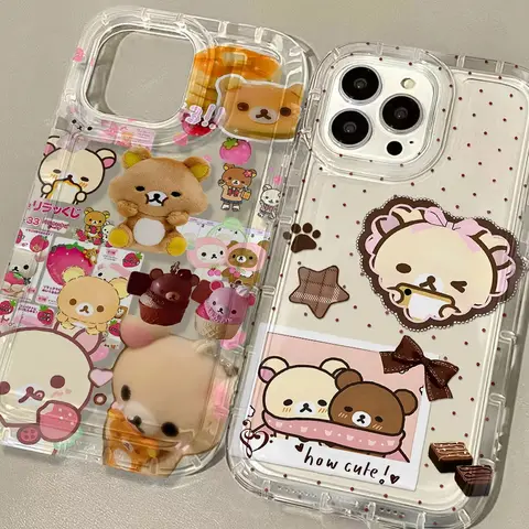 Anti Fall Clear Cover Cartoon R-Rilakkumas Phone Case For iPhone 17 Air 16 E 15 14 13 12 11 Pro Max Plus Back Cover