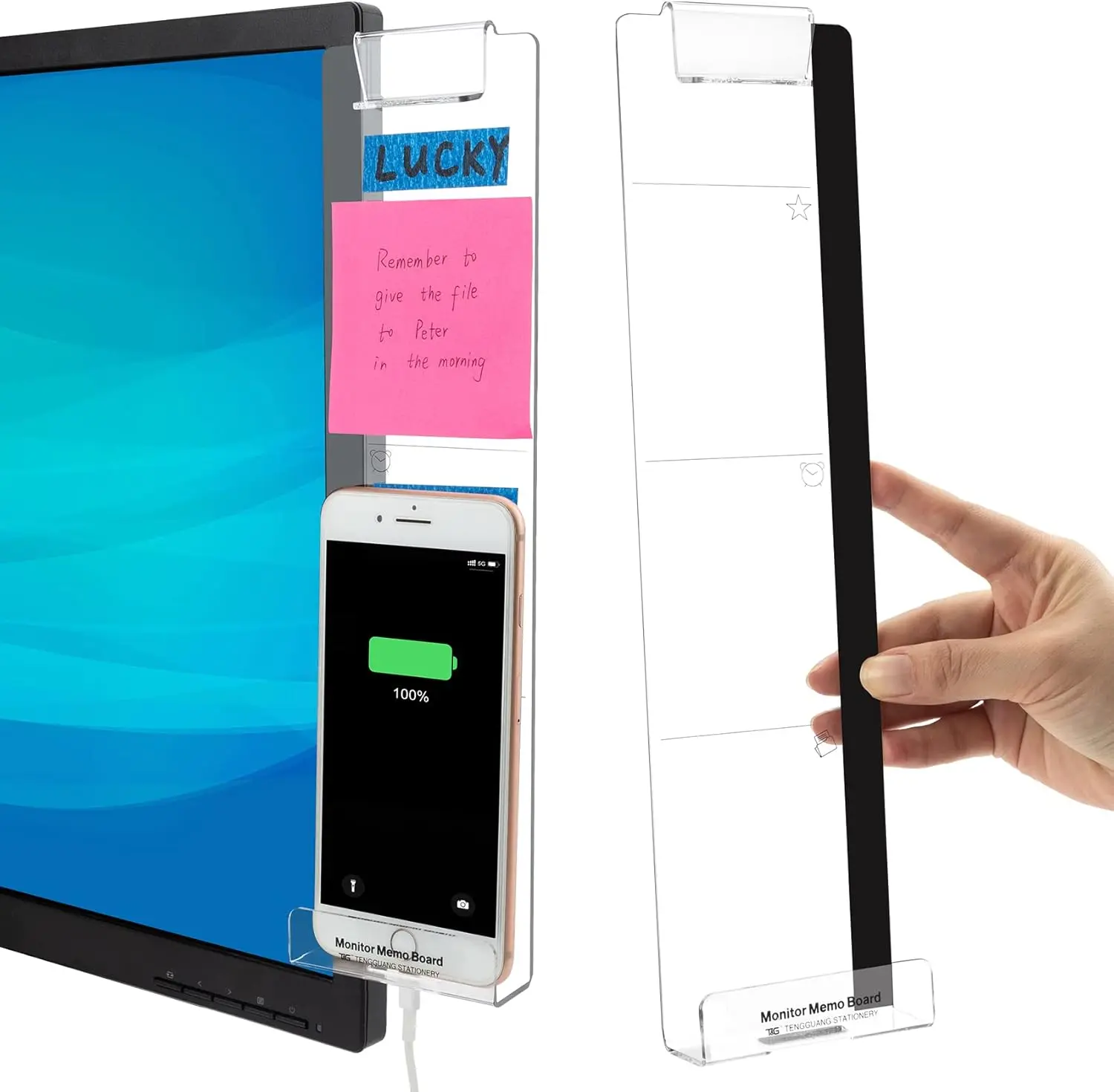 

2-Pack Monitor Memo Board with Sticky Note & Phone Holder, Clear Acrylic Desktop Organizer for Office Home