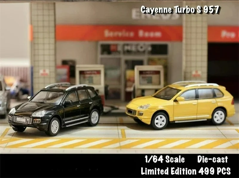 SW 1:64 Cayenne Turbo S Gen1 Czarno-Żółty Model Samochodu z Odlewu Metalowego Kolekcja Miniaturowa