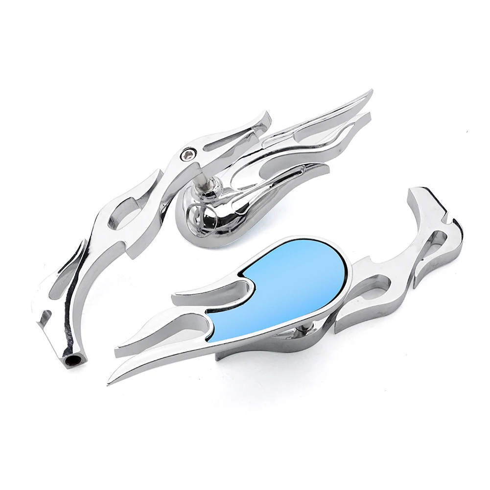 8mm 10mm Universal Chrome Billet Mirrors Flamed Stems 3D Flames For Harey And Other Motorcycles Mirror