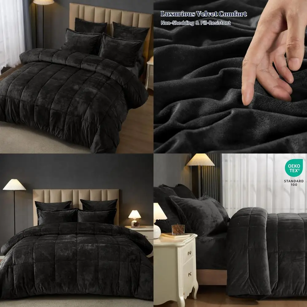 

Двусторонний бархатный комплект постельного белья King Size, роскошное теплое зимнее одеяло из 5 предметов, современный декор с 1 одеялом, 2 подушка Шамс,