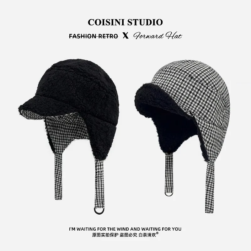 

Новые контрастные цветные клетчатые защитные шапки для ушей для женщин, осенние и зимние бархатные теплые универсальные шапки-бомберы для мужчин