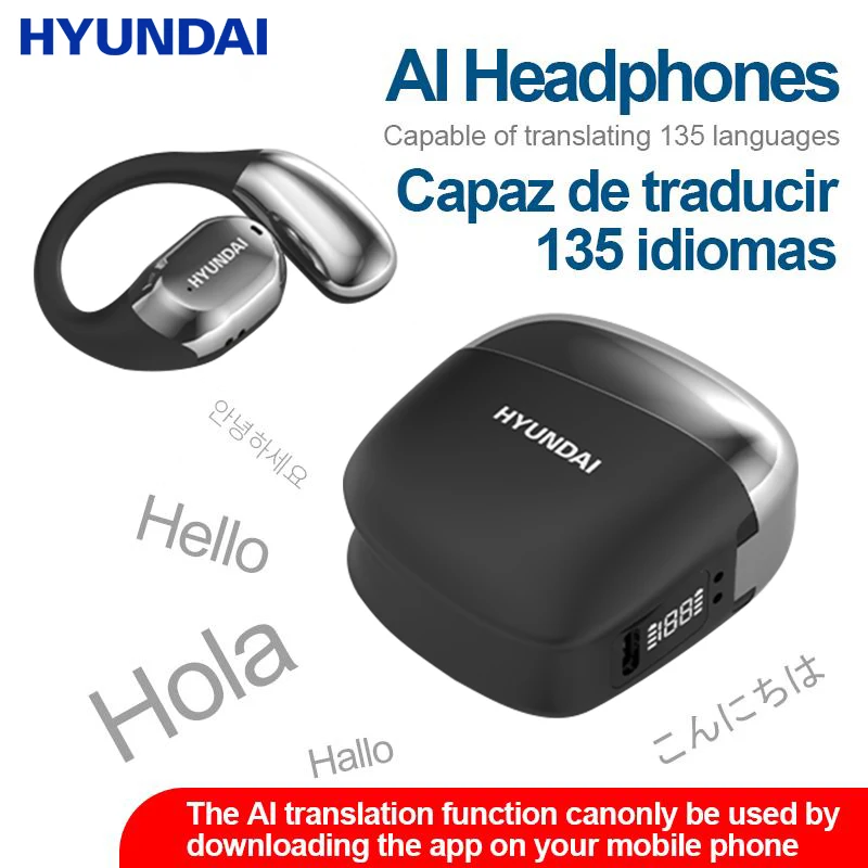 

HYUNDAI SpaceY3Pro AI Translator Earbuds Ear Hook Bluetooth Earphones Real Time Translation Headphones Voice For Business Travel