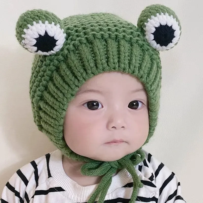 

2024 Children Hats Winter with Pompon Cute Bandage Frog Hat Crochet Knitted for Girls Costume Beanie Christmas Fashion Hats Cap