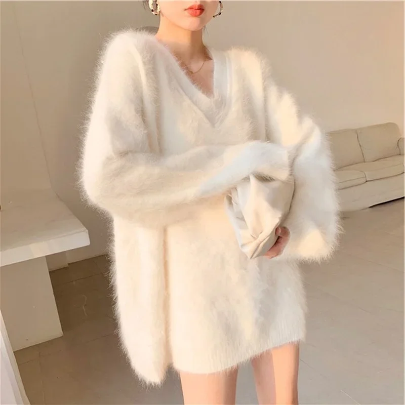 

2024 Winter Gentle Style Mink Velvet Women's Sweater Sweet Oversize Pull Sweater Women Lazy Loose Korean New Warm Sweater Tops