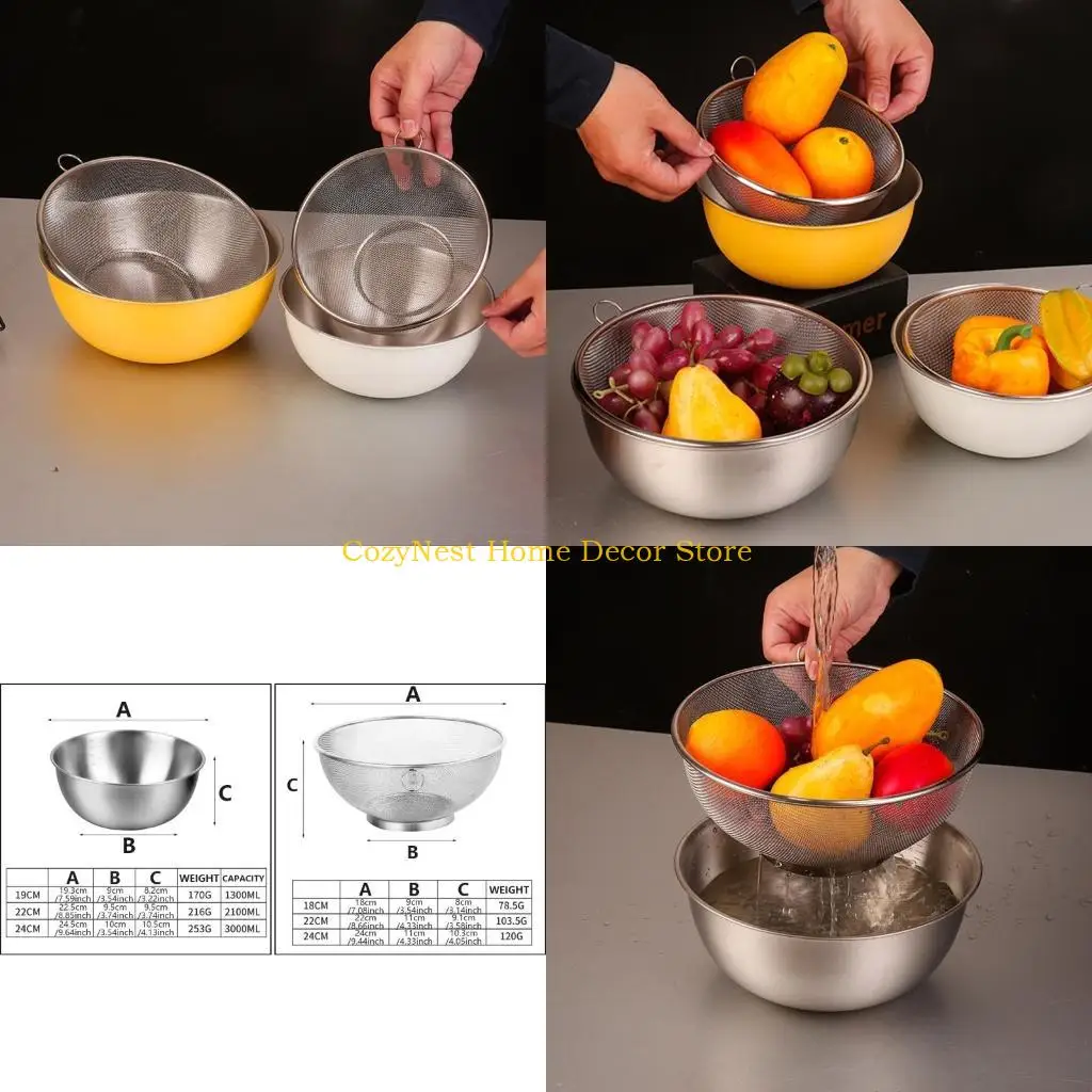 

92MF Stainless Steel Sieve with Mixing Bowl for Draining Pastas and Cleaning Produce