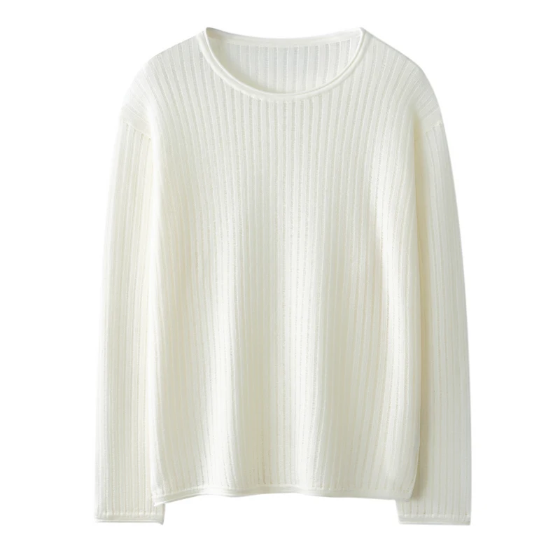 New women's 70% Yangtze yarn wool pullover casual hollow knitted sweater loose round neck Tops mulberry silk Jumper