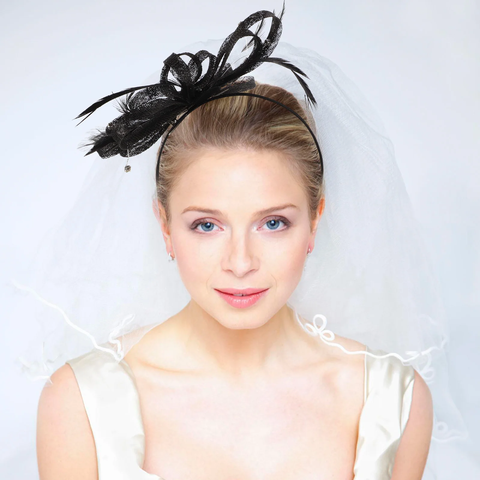 

Black Vintage Organza Headband Rhinestone Embellished Elegant Hair Accessory Bridal Prom Party Headpiece Women Wedding Hairband