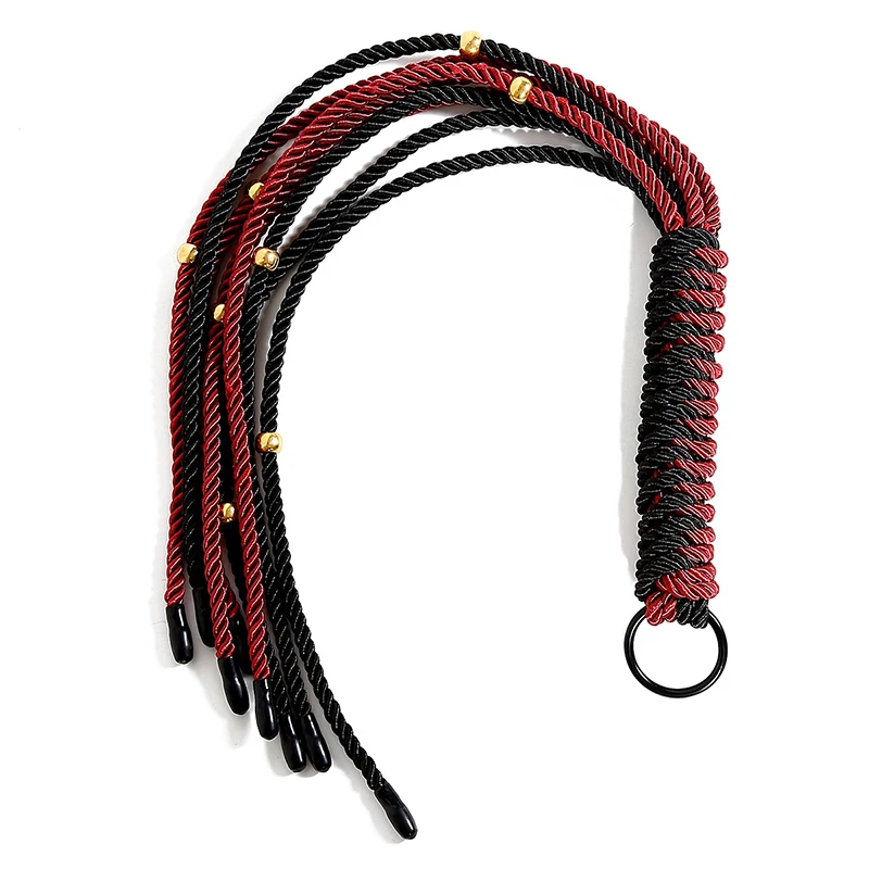 63cm rosso e nero doppia partita corda intrecciata crine equitazione Crop Flogger Paddle Slapper Horse Training Dressage fruste