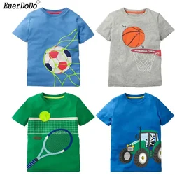 2024 Summer T Shirts for Baby Boys Kids Sport Football Car Dinosaur Tennis Printed Top Tees 2 To 12 Yrs Children's Clothing