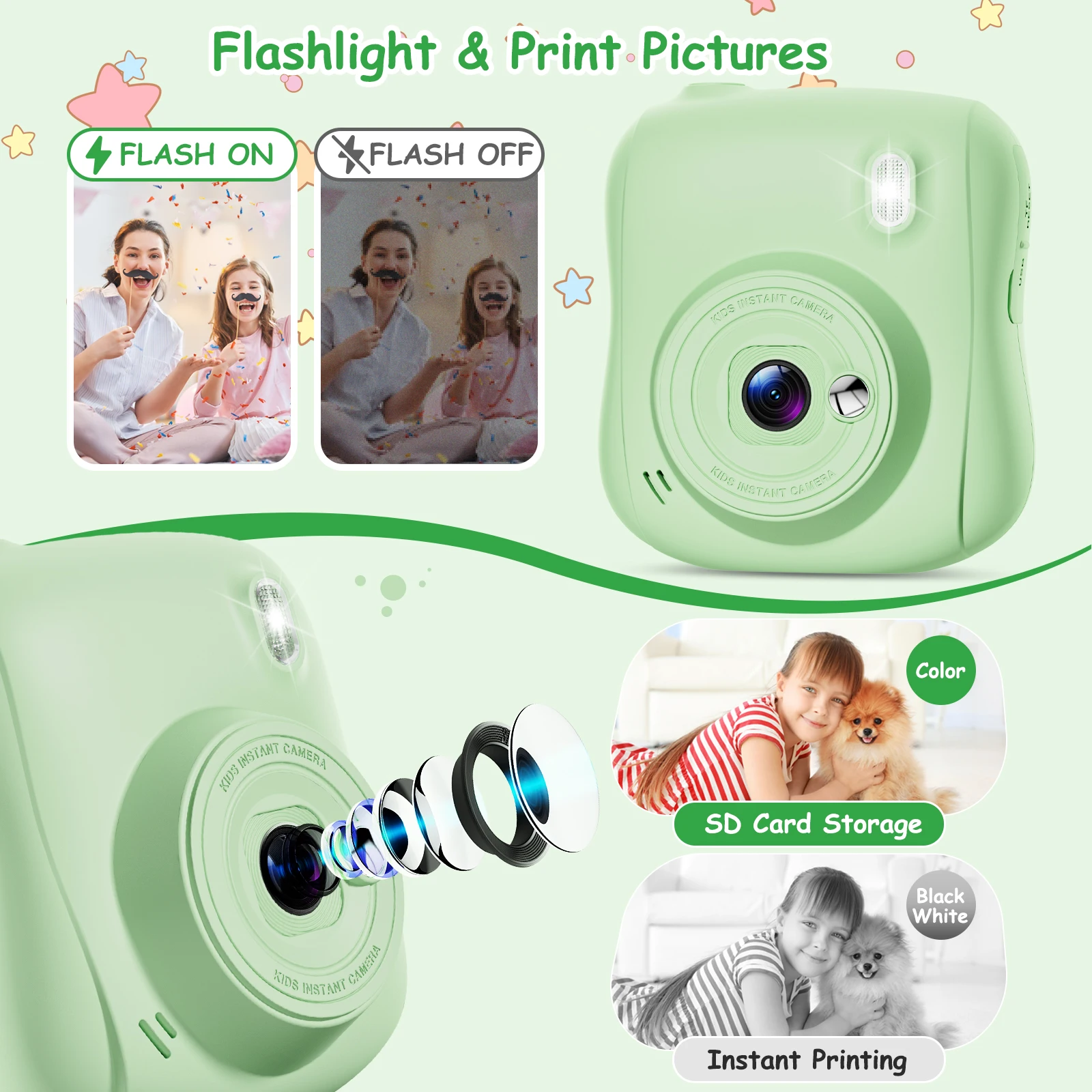 Atualizar crianças câmera de impressão instantânea 48mp 1080p hd câmera digital para toddle 2.0 Polegada tela ips câmera brinquedo presente para menina menino 3-12