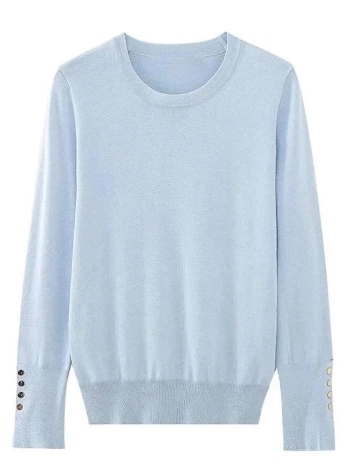 Cseta de Manga Larga con Cuello Redondo y Botones para Mujer, Estilo Urbano, Corte Recto, Color Puro, Poliéster, Absorbe l...