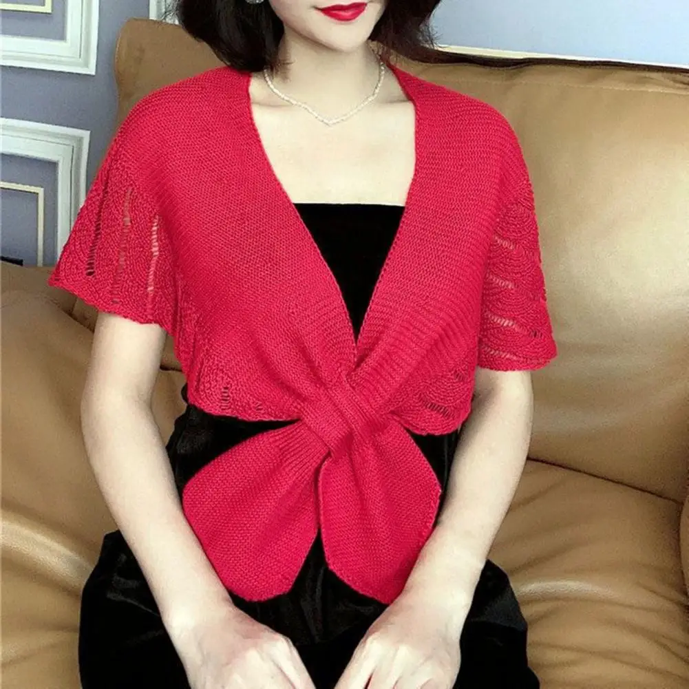 Women Shawl Hollow Knitting Comfortable Warm Shawl Solid Color Lace-up Lightweight Shoulder Wrap Costume Accessories 여성용 랩