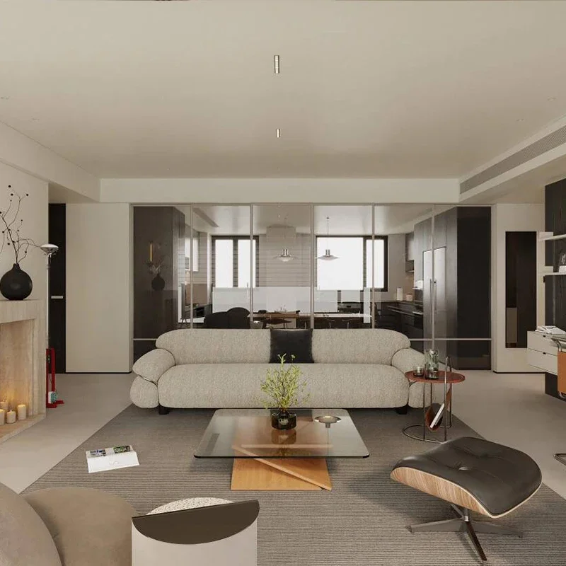 Divano ad anello in acciaio sesann retrò di lusso nordico leggero soggiorno divano in tessuto di cotone e lino a fila dritta wabi sabi