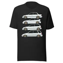 1991 Civic EF line up in white t shirt long or short sleeves