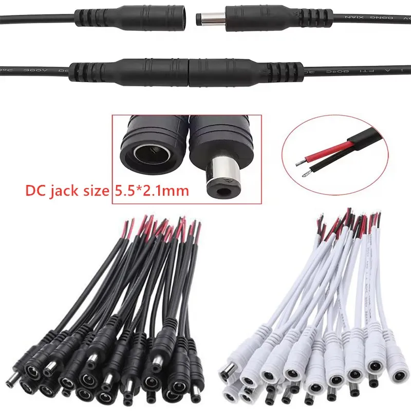 1/5/10 Pcs DC Male Female Power Plug Cable Wire 5.5x2.1mm Jack Adapter Connector Terminals For CCTV Single Color LED Strip Light