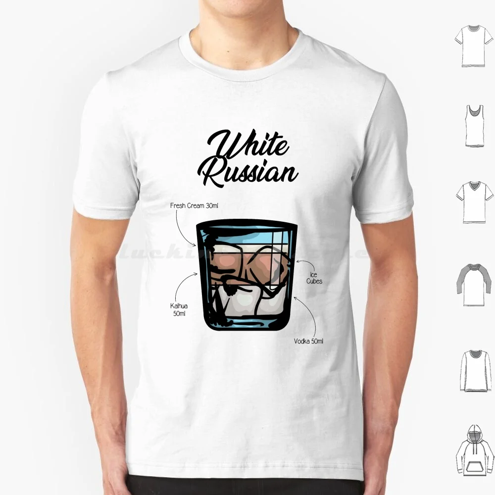 Camiseta blanca de receta de cóctel ruso, camiseta fresca de algodón 6xl, cóctel blanco ruso de hielo Kahlua Vodka, crema fresca, copa Lowball