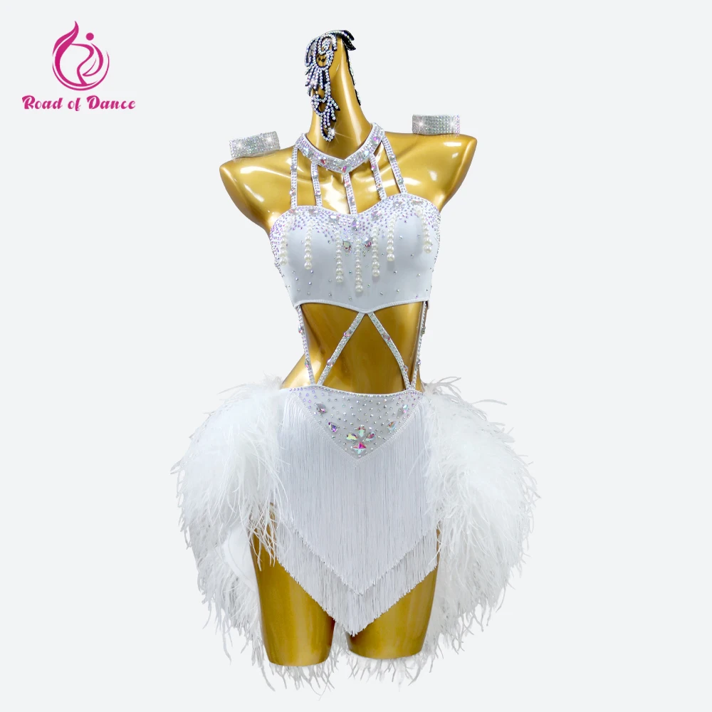 Latin Dance Clothing Womens Party Dress Female Feather Suit Girls Prom Costume Sexy Stage 2025 Short Skirt Samba Wear Customized