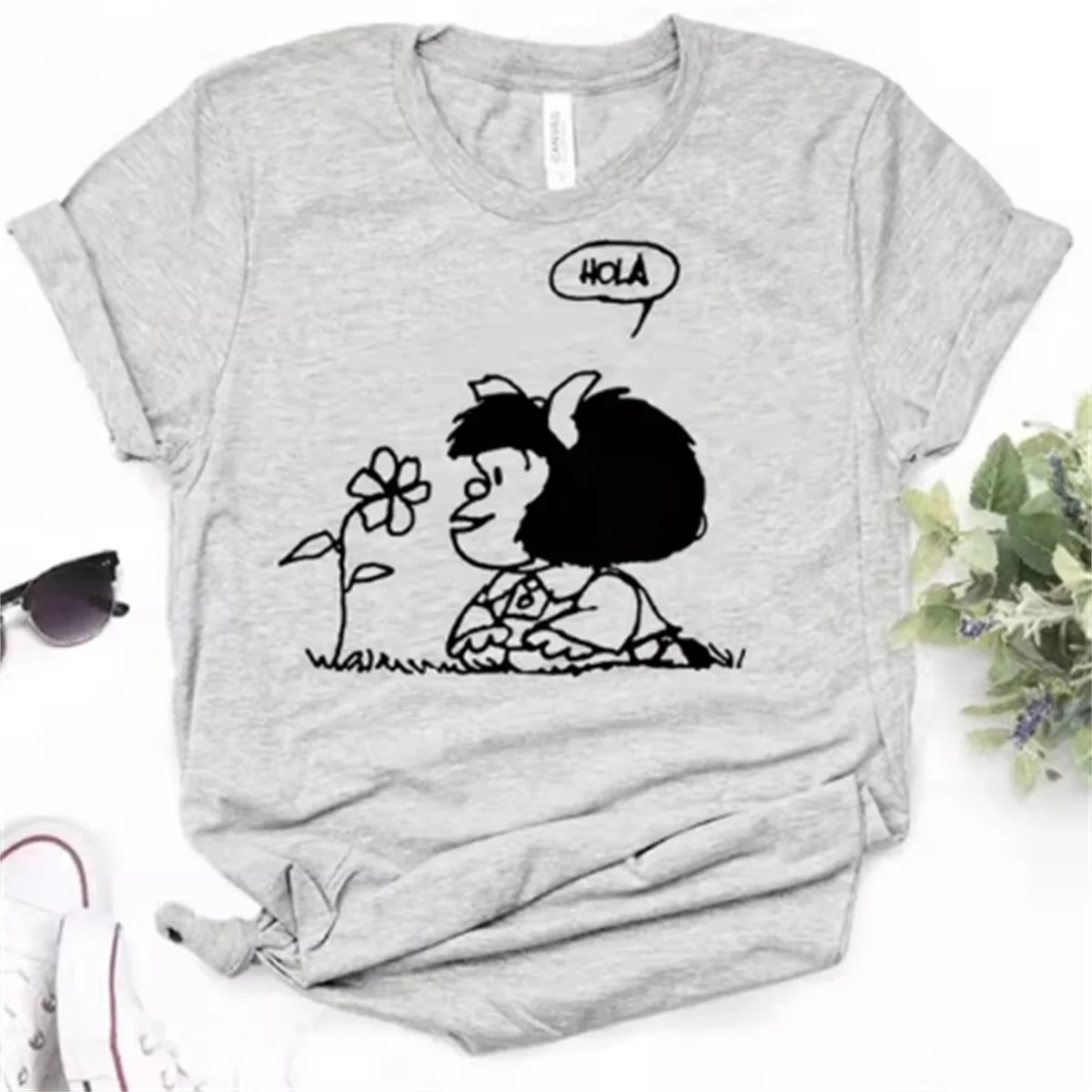 Mafalda Anime Short Sleeve T-Shirt Ladies, Harajuku Manga Japan's Top Girls Retro Clothing