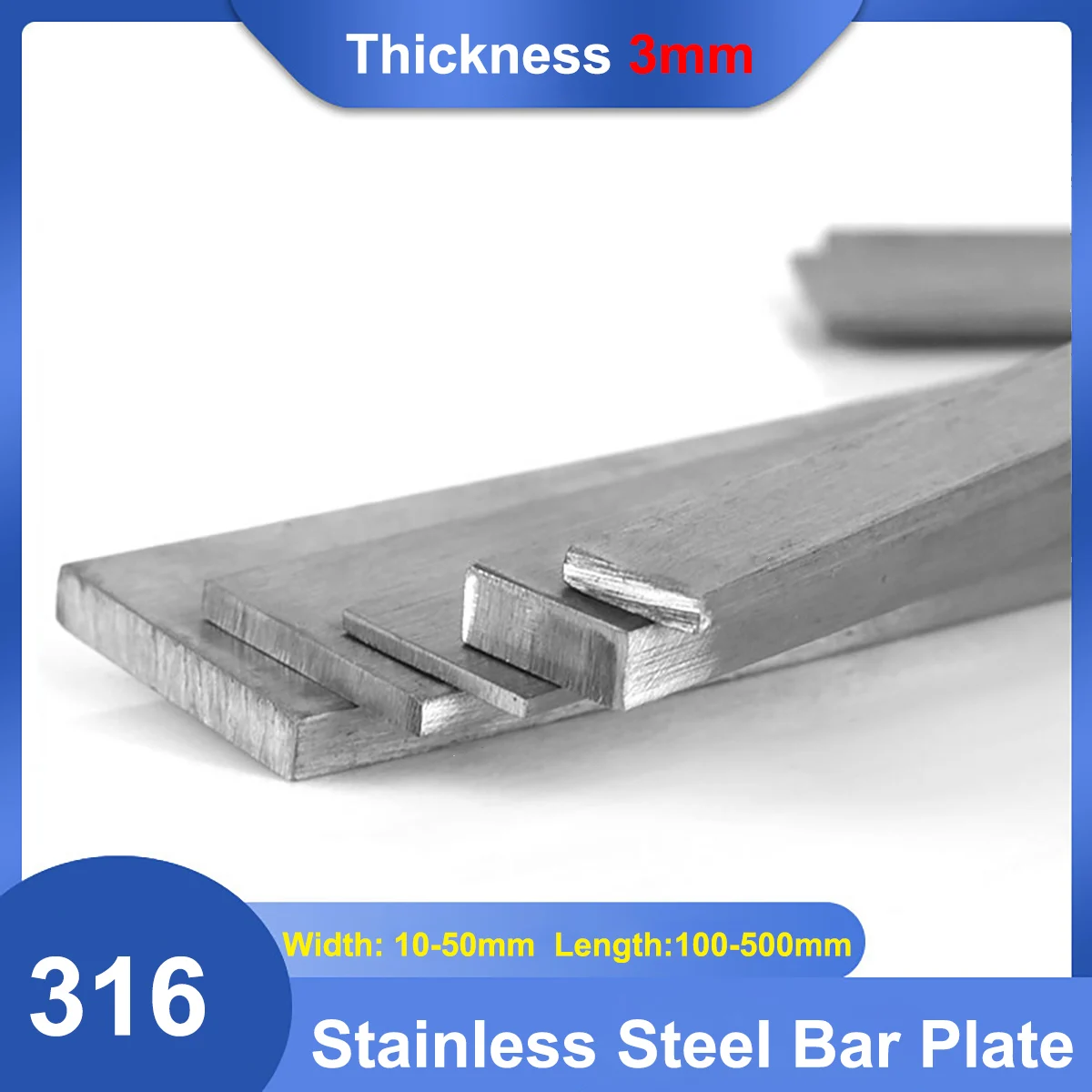 

1Pcs 3mm Thick 316 Stainless Steel Bar Plate Rod Width 10/15/20/25/30/40/50mm Length 100mm 200mm 300mm 500mm Flat Bar