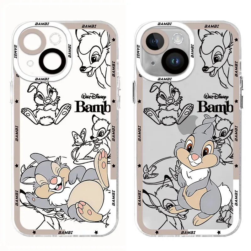 Case for iPhone 15 Plus XR 14 Pro Max 12 Pro XS Max 11 SE 7 8 13 Mini 12ProMax Disney Anime Bambi Transparent Soft Cover Cases