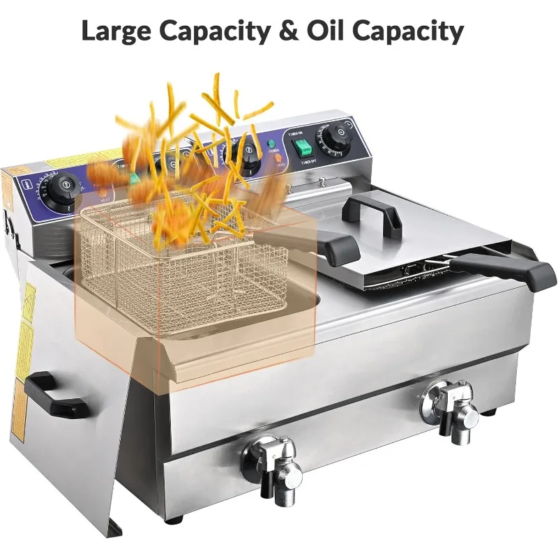 WeChef 業務用電気フライヤー 23.4L 3000W フライヤー 時間制御と油濾過付き デュアル取り外し可能なバスケット