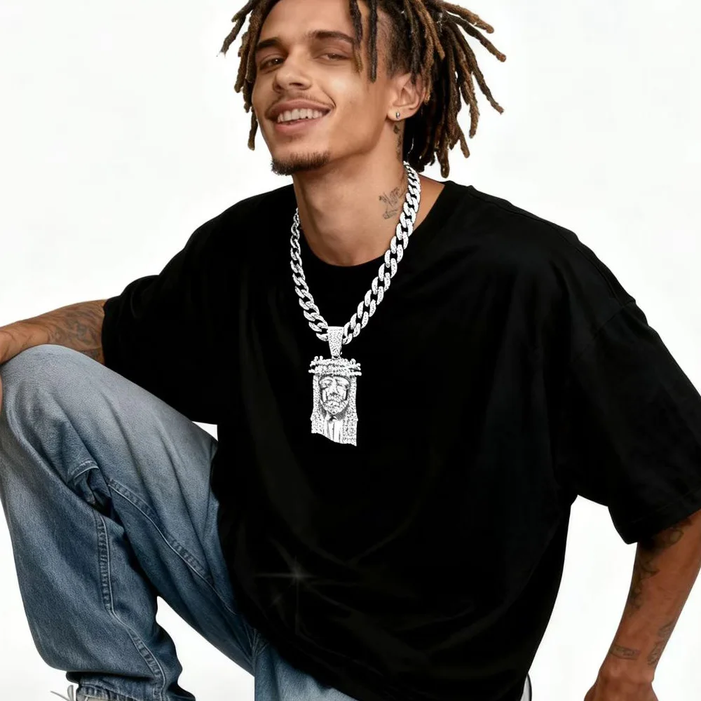 

DIY accessories European and American cross-border men's jewelry personality exaggerated Christian head pendant alloy rhinestone