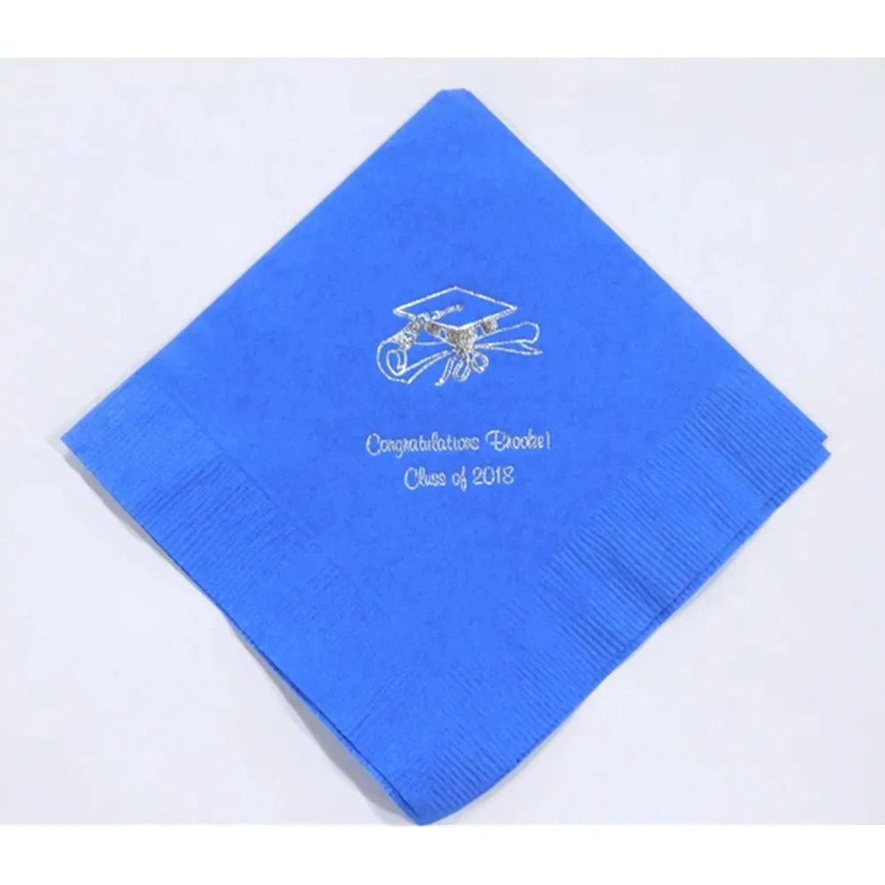 50PCS 75 Graduation Cap Diploma Personalized Beverage Napkins Custom Stamped Cocktail Napkins Foil Party Class of High School Co