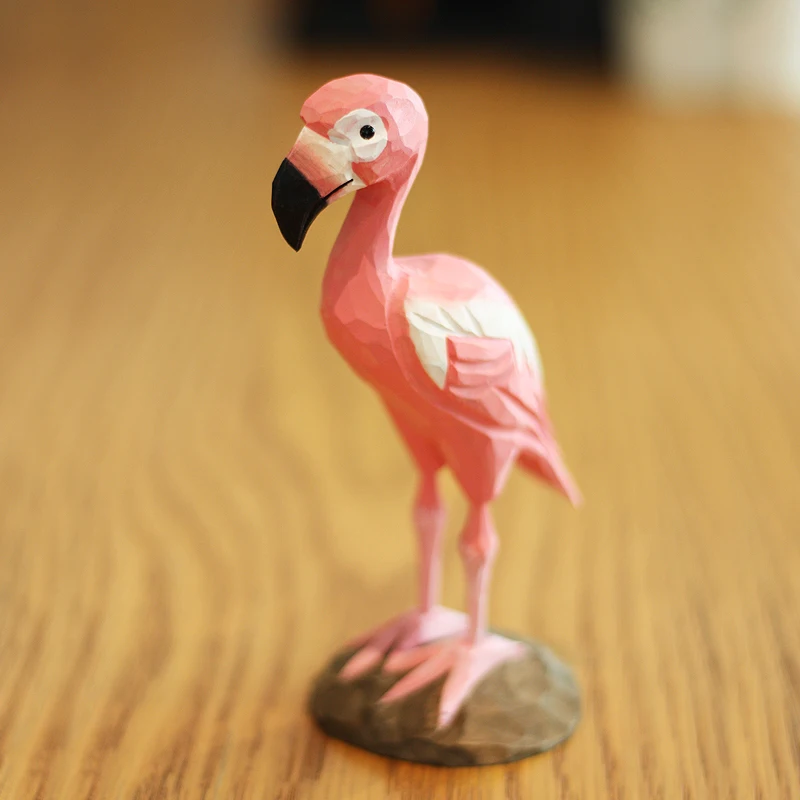 Flamingo handmade wood carving ornaments pink flamingos statue Nordic style