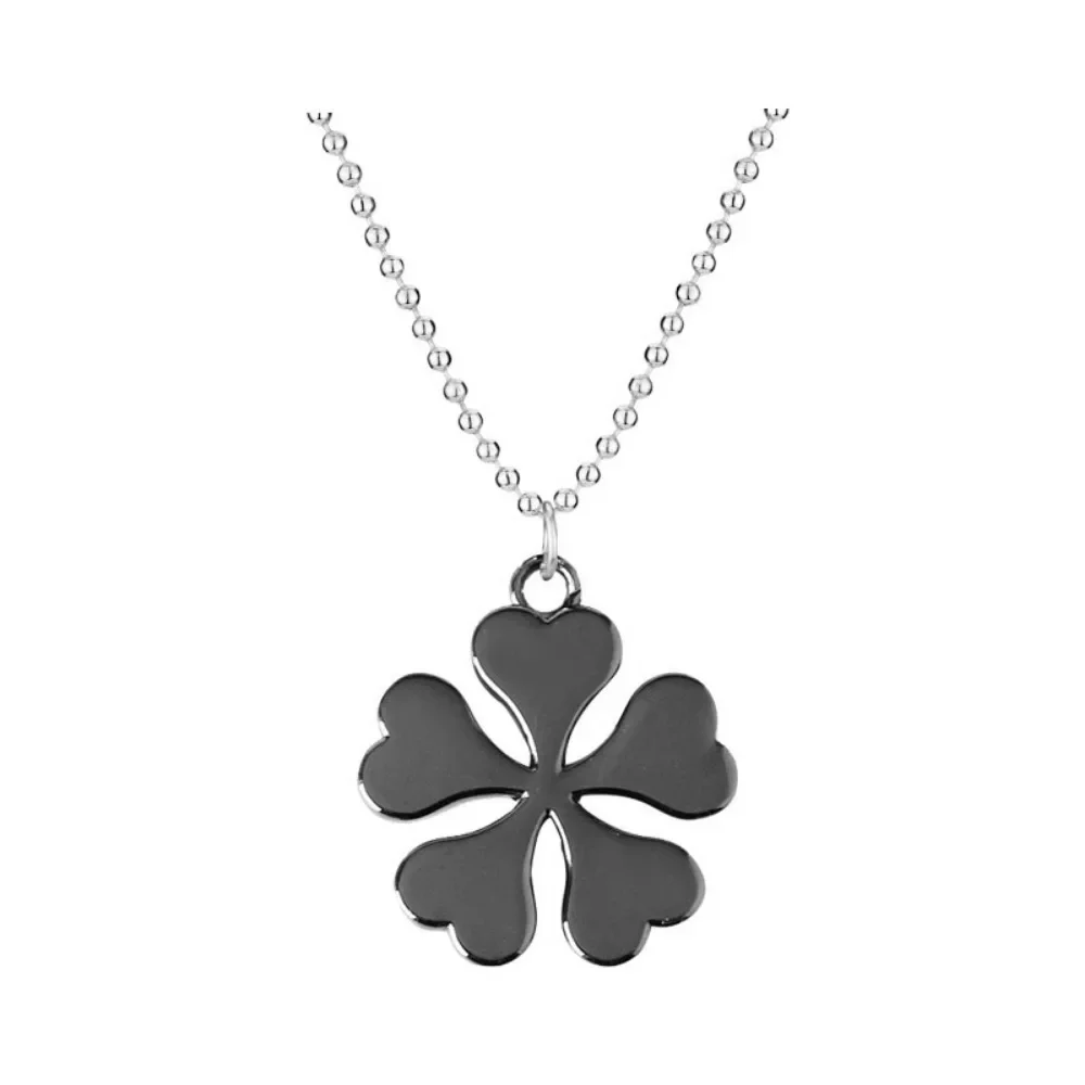 Fashion Cartoon Black Four-leaf Clover Bead Necklace Character Logo Clavicle Chain Men's and Women's Trend Pendant Accessories