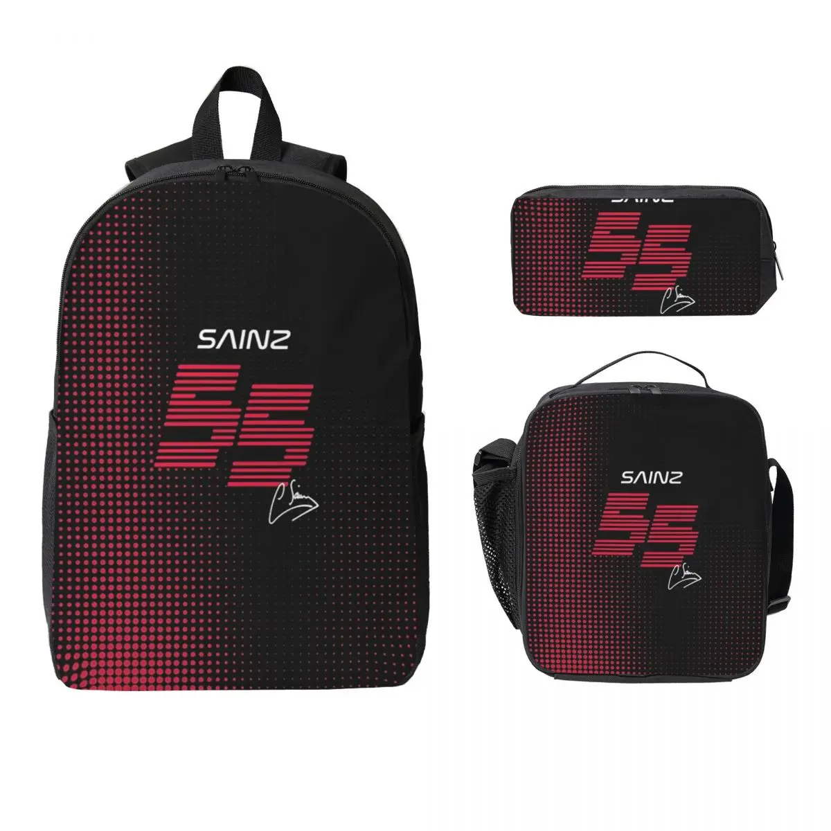 

Carlos Sainz Jr F1 Signature Graphic Dark Backpack Student Boys Girls BookBag School Bag 3ps Insulated Lunch Bag Pencil Case