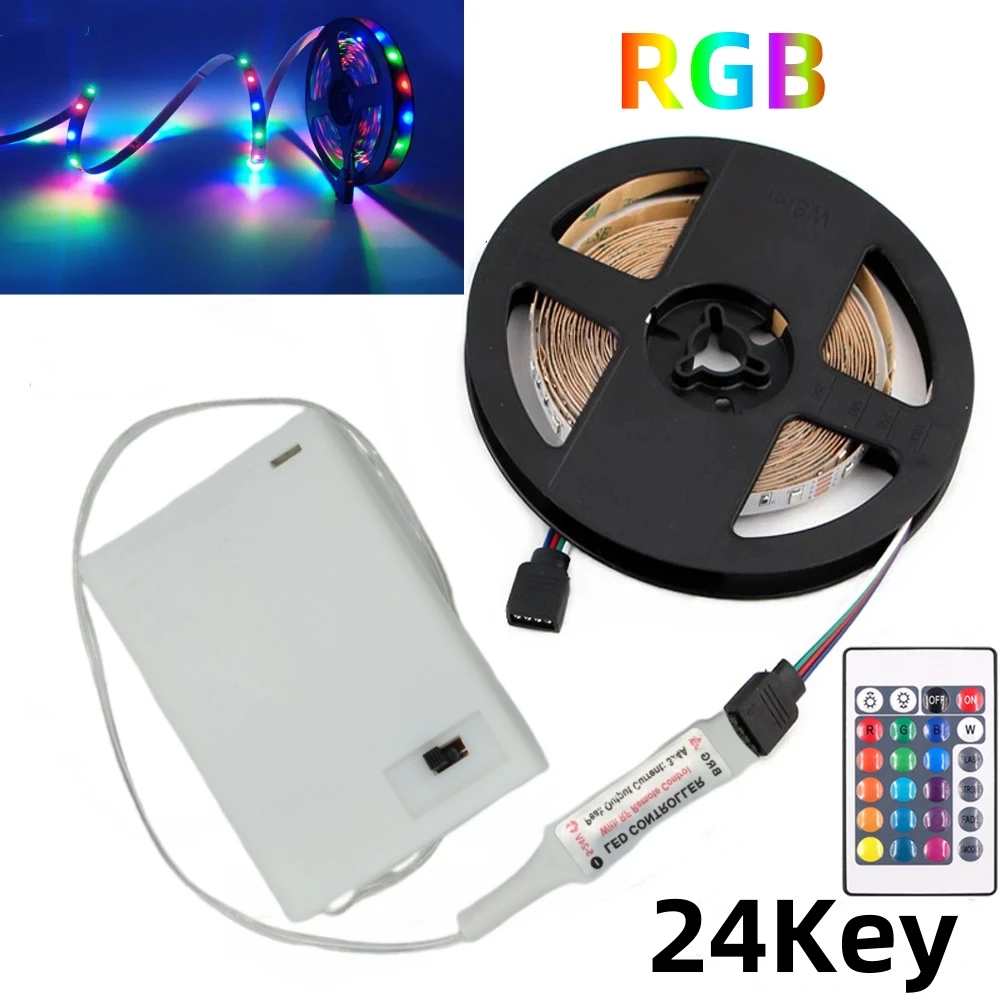 3AA Battery Power RGB Led Strip Light 5V 2835 SMD With 3/17/24Key Remote Control Flexible Led Tape Warm Natural White Backlight