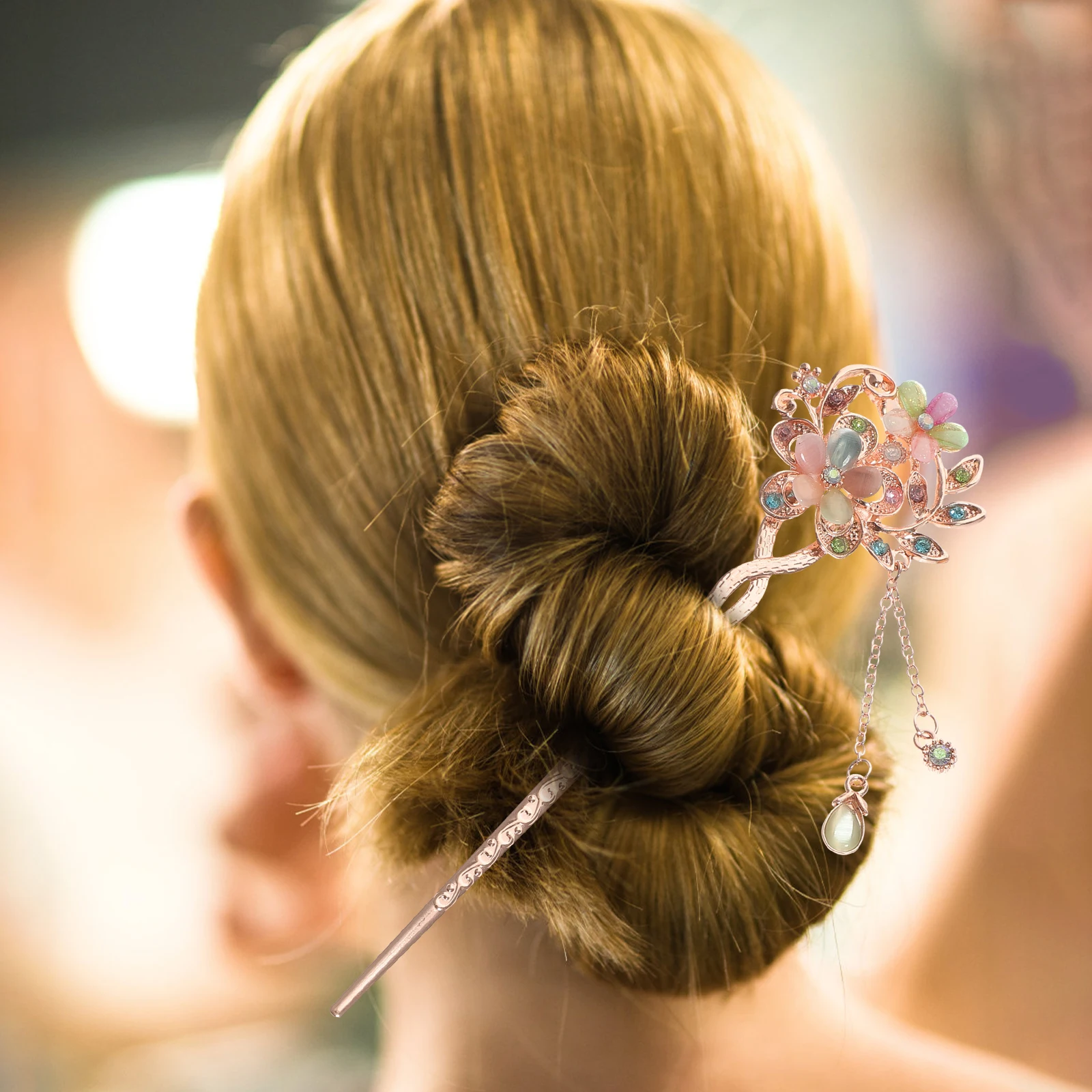 

Twin Flower Hairpin Chinese Accessories for Women Pink Chopsticks Asian Cute Pins