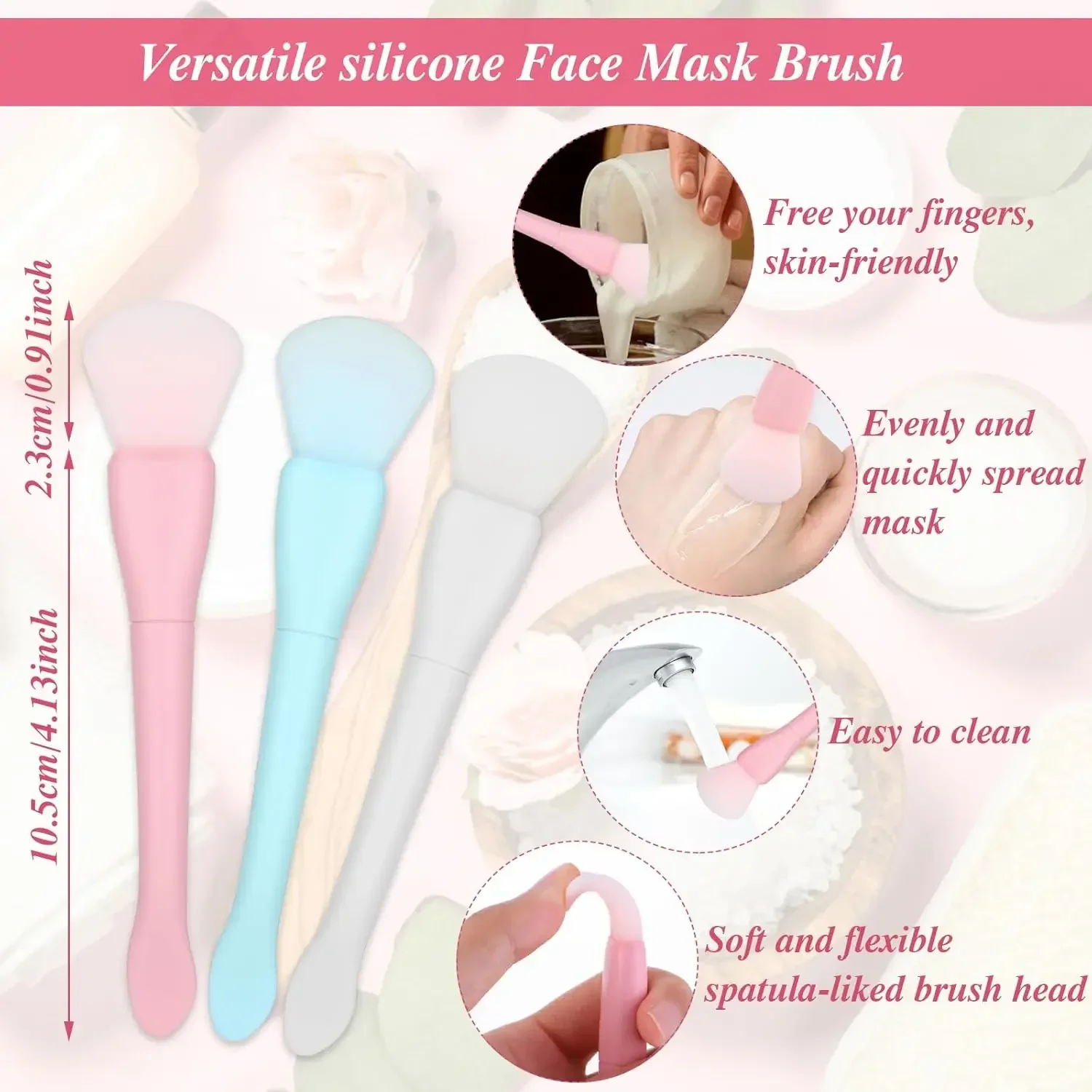 Pennello per maschera in silicone, pennello per maschera idratante portatile morbido a doppia estremità per l'applicazione di crema e lozione - Strumento di bellezza