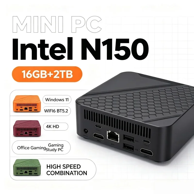Intel Core N150 Mini PC 16GB RAM 1TB/2TB SSD Multi‑Ports Support 4K Display Portable Mini Desktop Host For Daily Multi‑Tasking