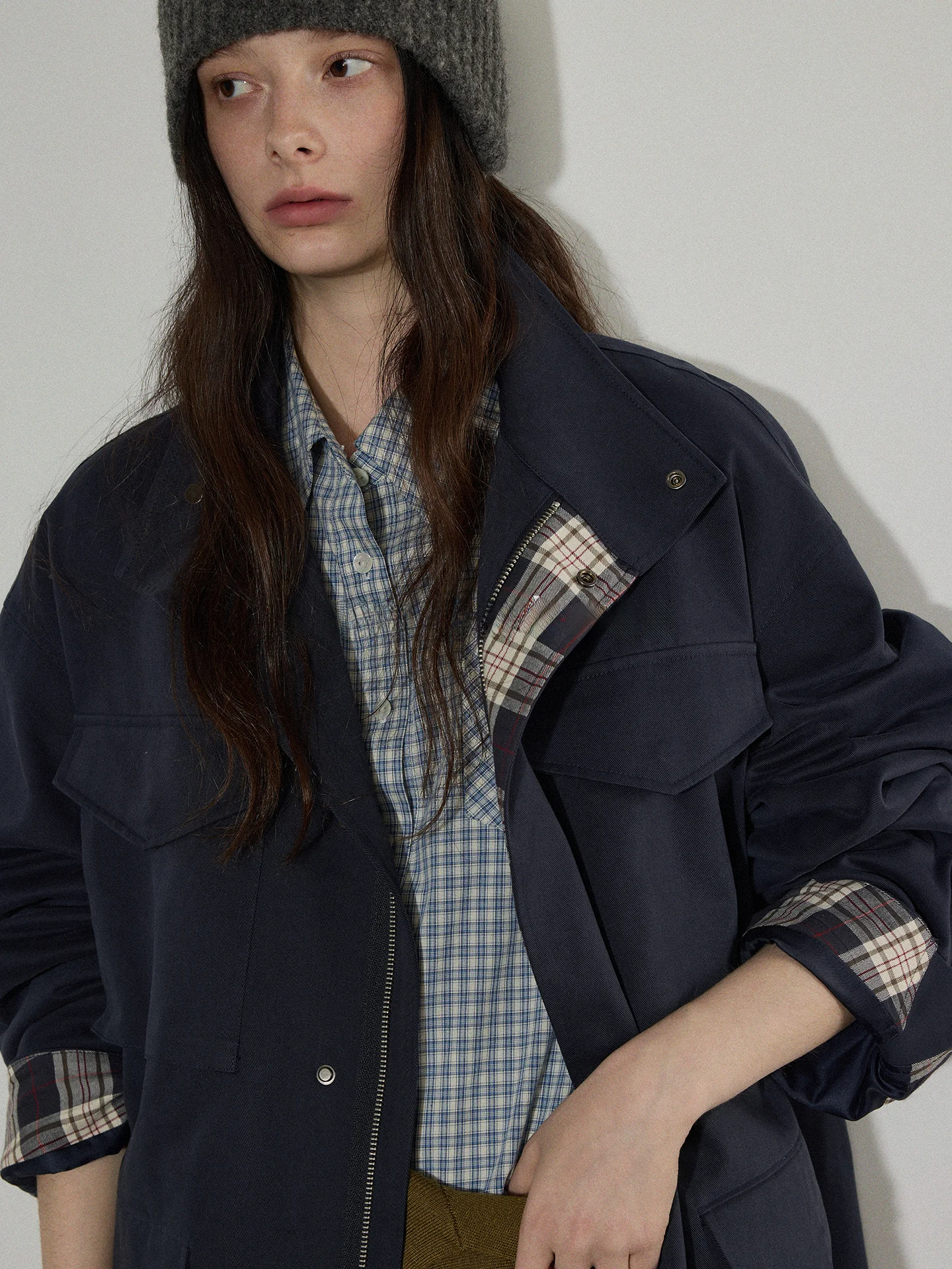 

Женская весенняя новинка: повседневная свободная верхняя одежда в стиле ретро Lofi Choose Barn, в клетку, с длинными рукавами, на молнии