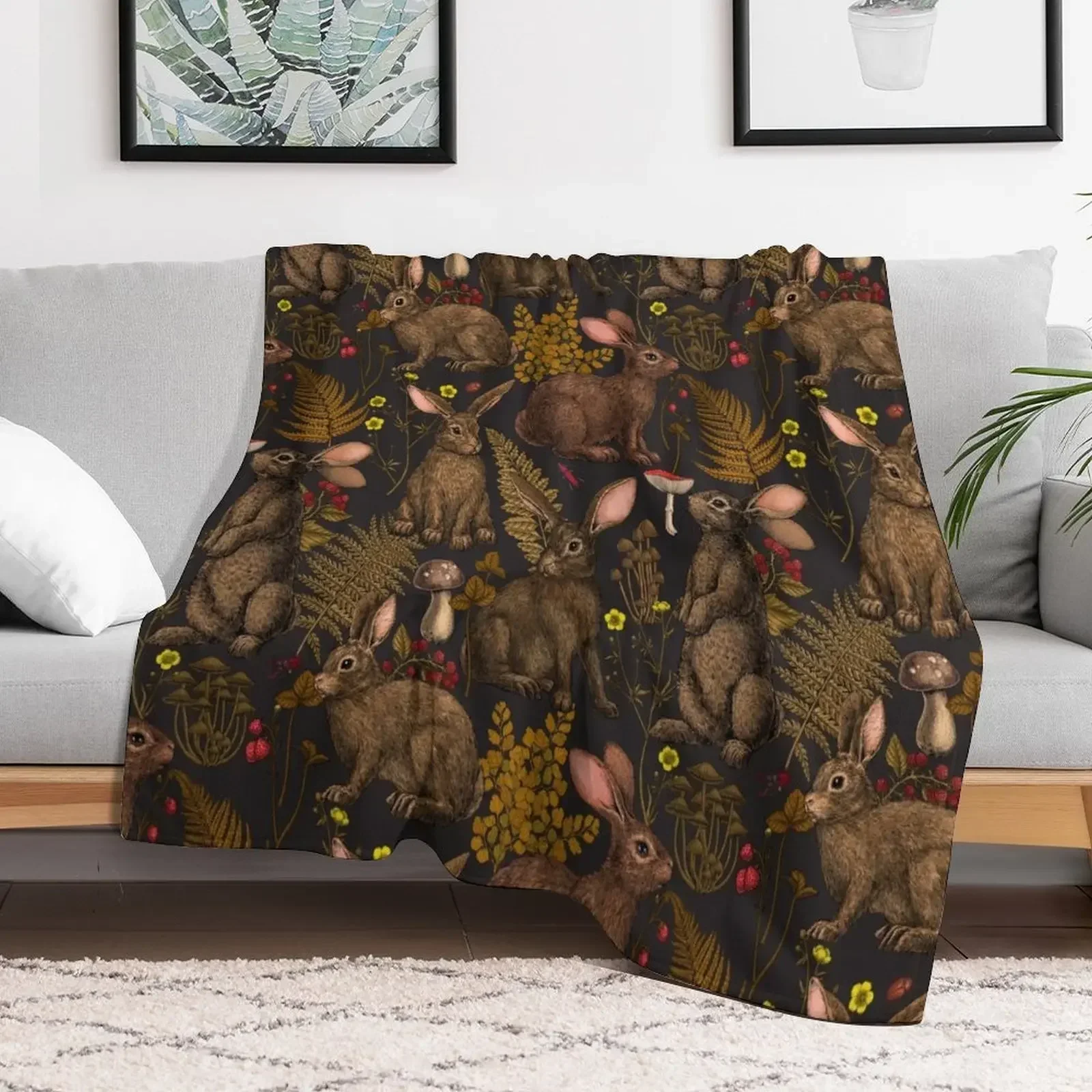 Rabbits and woodland flora Throw Blanket Sofas blankets and throws warm winter Vintage Blankets