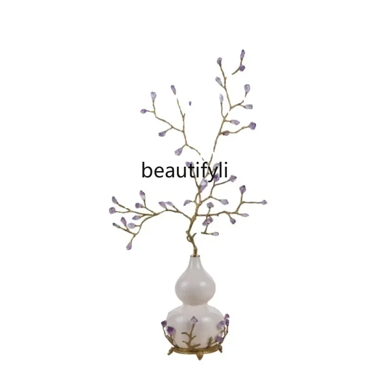 American Style High-End Ceramic Decoration Gourd Flower Branch Natural Crystal Living Room Bedroom Home Hallway Decorations