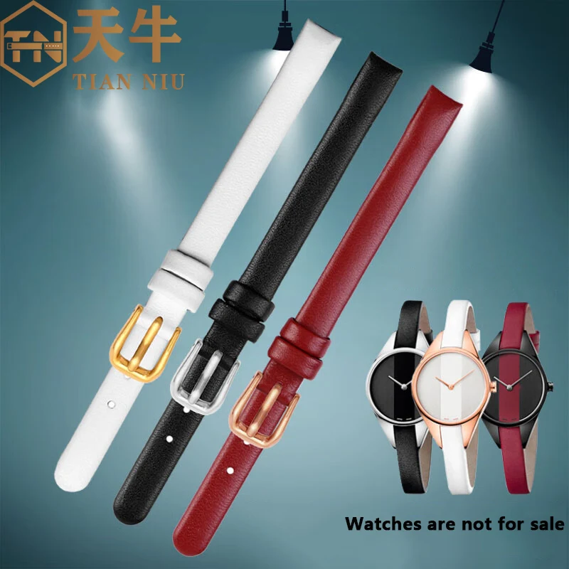 8mm Curved cowhide strap For CK Rebel Series K8P 231 K8P 236/237 Red Black White leather watch band Women's Strap bracelet