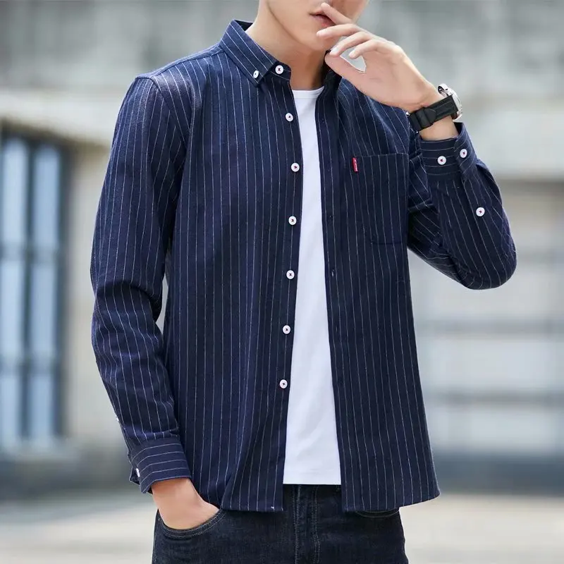 Spring Thin Style Plaid Long Sleeved Shirt Men Loose Single-breasted Summer Korean Comfortable Casual All-match Popularity Tops