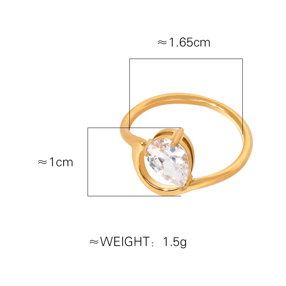 Women Elegant Water Drop Ring For Women Gold Plated PVD Stainless Steel Love Engagement Wedding Ring