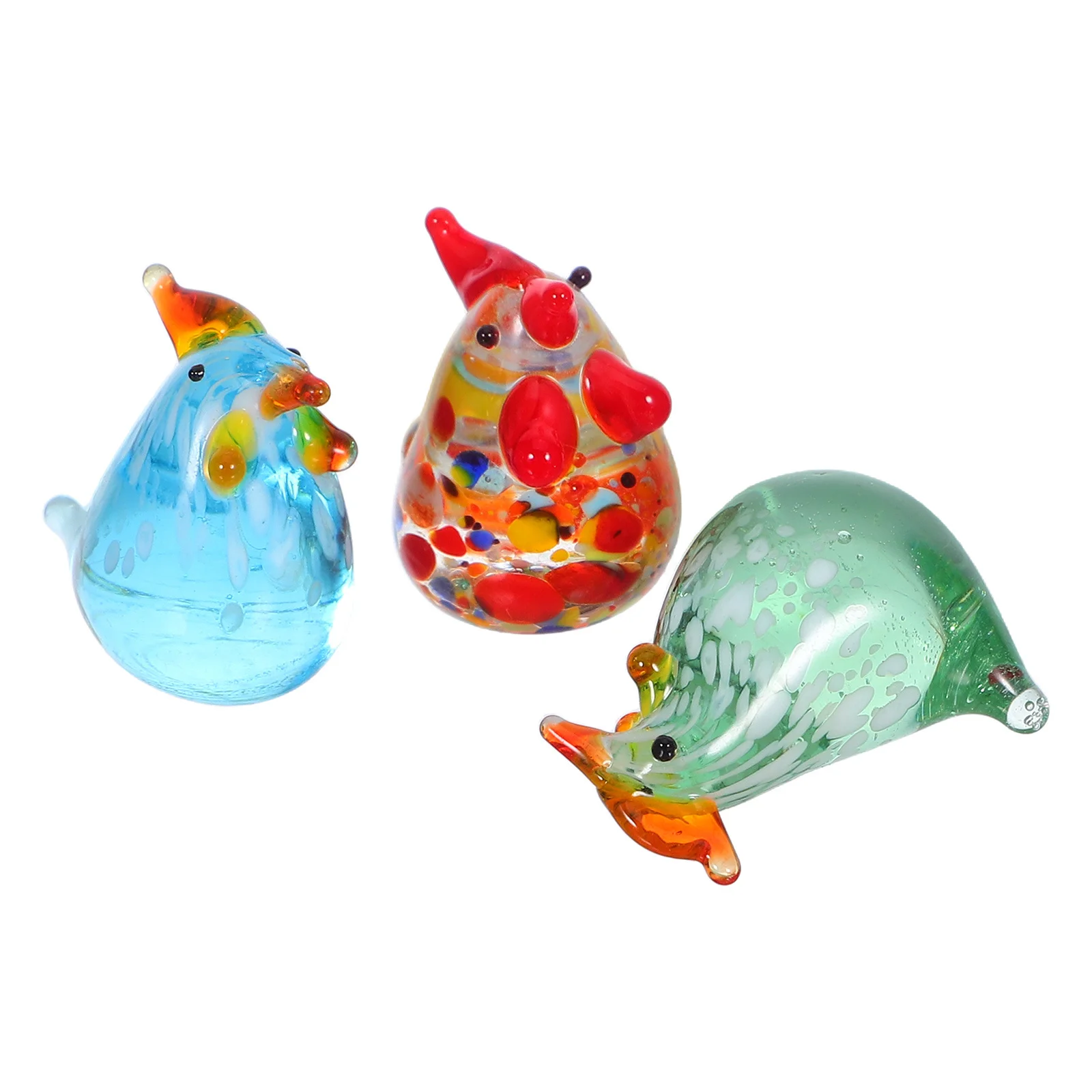 

3Pcs Mini Glass Chicken Decorations Hand Blown Colorful Crystal Rooster Ornaments for Desk Shelf Farmhouse Kitchen Home Decor