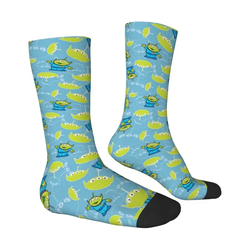 Custom Fashion Printed Toy Story Anime Socks for Women Men Stretchy Summer Autumn Winter Green Aliens Crew Socks