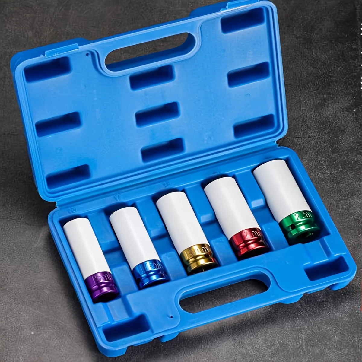 5pcs1/2" Drive Wheel Protector Impact Socket, Thin Wall Deep Impact Socket Set Durable Plastic Sleeve Lug Nut Socket 6 Point