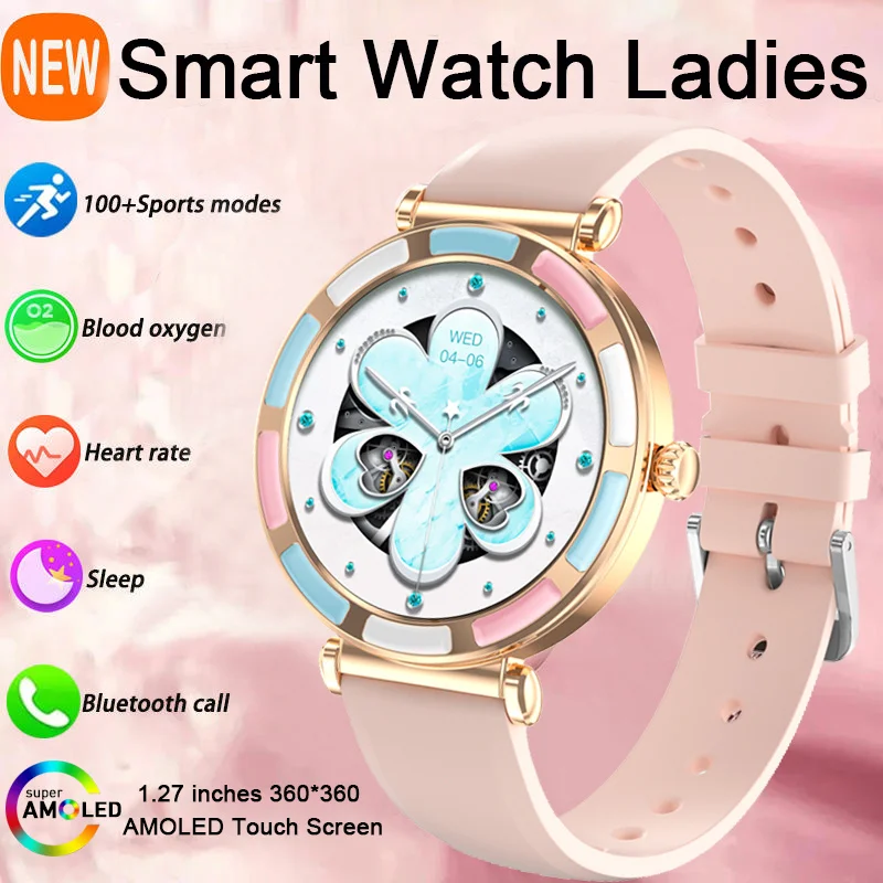 

Женские модные умные часы, женские AMOLED HD-экраны, GPS-трек, спортивные часы с пульсометром, Bluetooth-вызовом, водонепроницаемые уличные умные часы для женщин