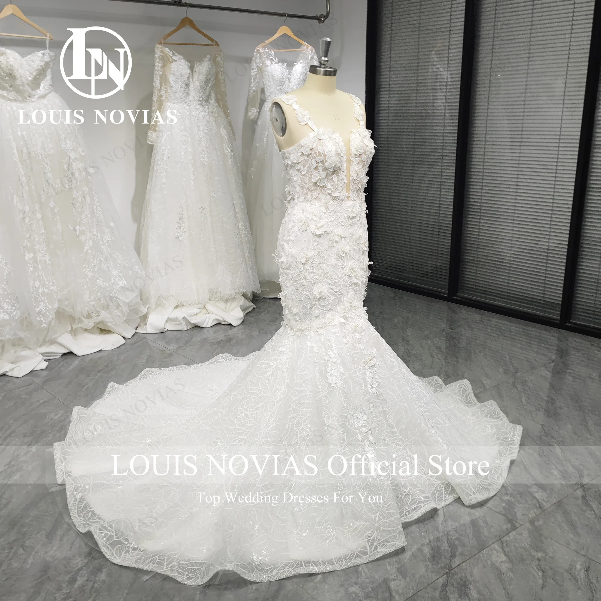 LOUIS NOVIAS syrenka suknia ślubna dla kobiet 2024 prawdziwe zdjęcie paski Spaghetti kochanie kwiaty suknia ślubna Vestidos De Novia